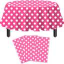 3 Pack Pink and White Polka Dots Round Tablecloth Pink Round Table Cover with White Polka Dot Plastic Table Cloth 84 in for Kitchen Dining Wedding Party