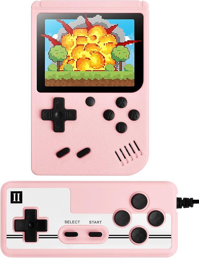 800 in 1 Handheld Retro Game Console, Daul Players FC Mini Video Game Machine, Play on TV and 1020mAh Rechargeable Battery (Pink)