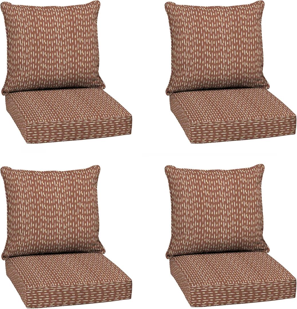 Arden Outdoor Deep Seat Cushion Set (4-Pack), 24 in x 24 in, Weather-Proof, Rain-Proof, Fade Resistant Patio Cushion for Chair, Sofa, and Couch Rust Red Brushed Texture