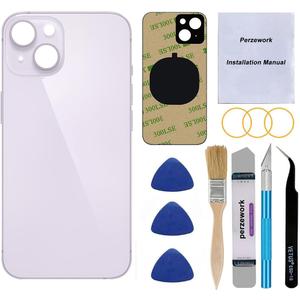 Rear Back Glass Replacement for iPhone 14 6.1 inches with Reparing Toolkit and Pre-Installed Adhesive (Purple)
