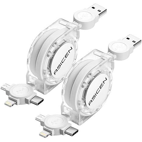3 in 1 Retractable Multi Charging Cable, 2Pack Multi Fast Charging Cord Retractable Charger Data Sync Cable with iPhone/Type-C/Micro USB Ports for Cell Phones, iPhone Series, Galaxy Series,PS,Tablets