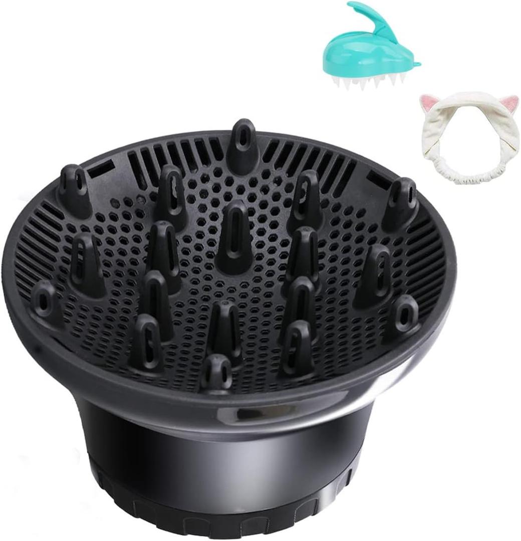 Hair Diffuser Attachment for Blow Dryers - Universal Fit for Fine, Thick, Curly, Wavy or Frizzy Hair - Professional Salon Tool (1.4-2.6 inch) (Black)