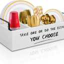 Ameuphercy Wood Paper Plate Holders for Kitchen Counter, Paper Plate Dispenser for Countertop, Rustic Silverware Utensil Caddy for Party, Wooden Plate Organizer Box for Cups Spoons and Forks (White)