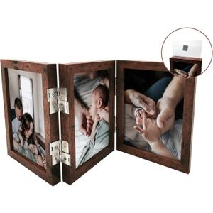 5x7 Triple Picture Frame Collage, 3 Opening Photo Frame for Tabletop, Rustic Wooden Multi Photo Frame for Family, Wedding, Baby Memories, Mother's Gifts, Dark Brown
