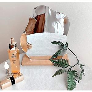 Irregular Aesthetic Vanity Mirror Frameless, Decorative Desk Tabletop Acrylic Mirrors with Wooden Stand for Living Room, Bedroom, Office and Minimal Spaces Home Decor - Cloud Shape