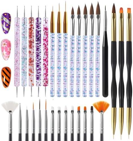 Artdone 31pcs Nail Art Brushes, Nail Art Tool Set, Dotting Tools, Dust Brush,Striping Brushes for Long Lines, Drawing Pen For Gel Polish Design supply