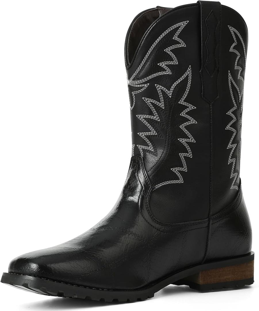 SaraIris Mens Brown Cowboy Western Working Round Toe Pull On Cowgirl Boots (Black)