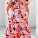dowerme Womens Summer Dresses 2026 Puffy Sleeve V Neck Loose Floral Print A Line Boho Mini Babydoll Dress with Pockets