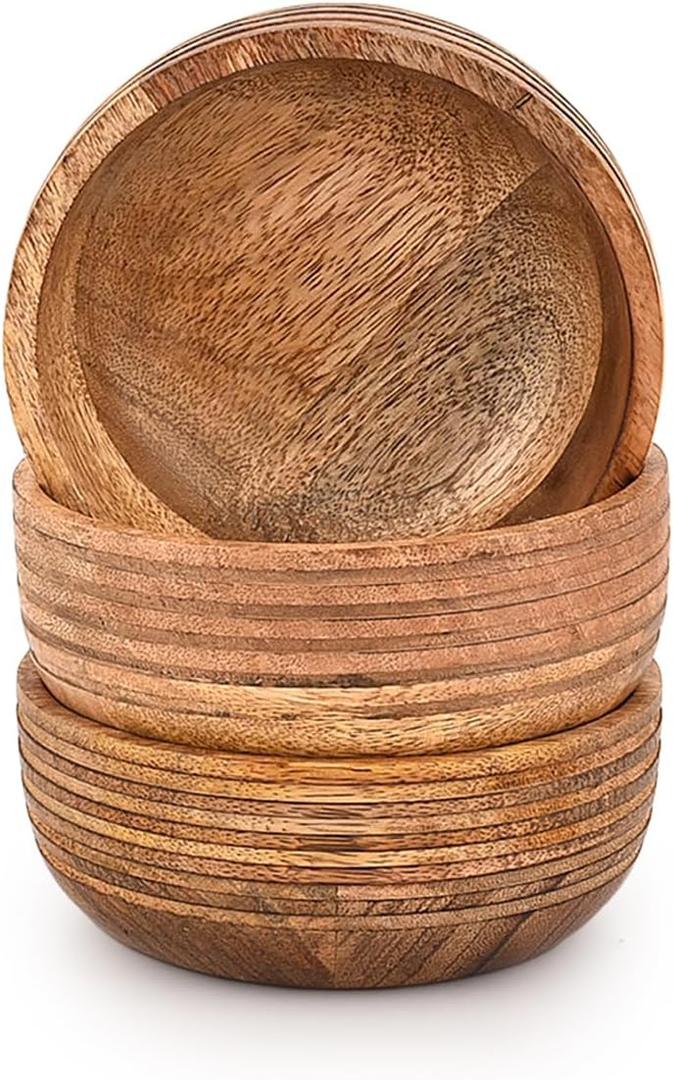 NIRMAN Mango Wood SNACK BOWL Durable Wooden Bowls for Individual Servings, Appetizers & Condiments Everyday Use (Set of 4) (5" X 5" X 2")