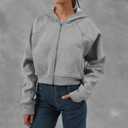 Amazhiyu Women' s Fleece Oversized Full-Zip Cropped Hoodie Winter Crop Top (Gray, L)