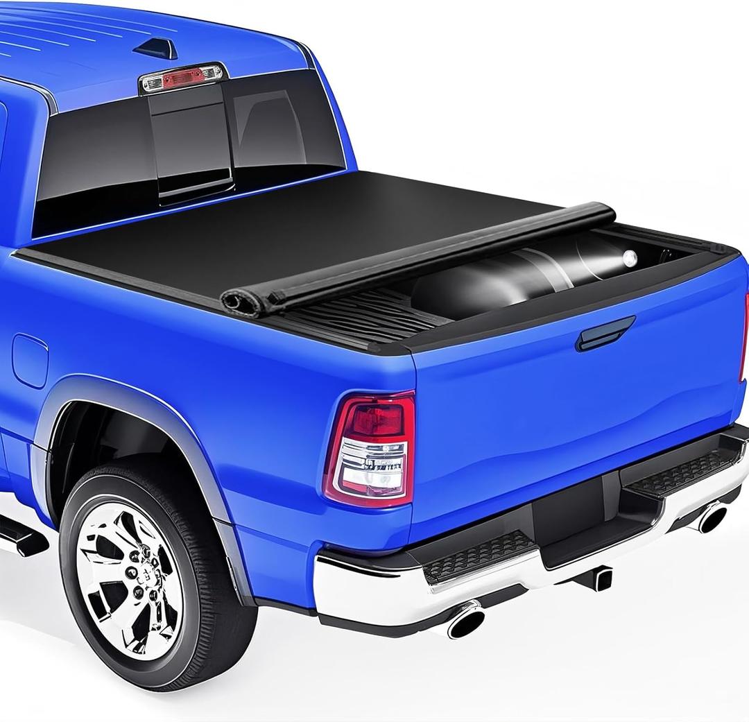 Soft Roll Up Tonneau Cover Compatible with 2002-2018 Dodge Ram 1500, 2019-2024 Ram 1500 Classic, 2003-2025 Ram 2500/3500, 6.4FT(75.9"-78"), Truck Bed Cover with Dual-Coated Vinyl, Without Rambox