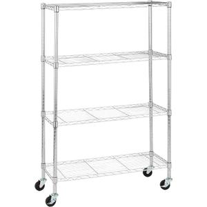 Amazon Basics 4-Shelf Adjustable Heavy Duty Storage Shelving Unit with Wheels, No-Tool Easy Assembly, Garage Shelving, Metal Wire Rack with Casters and Leveling Feet, 36" x 14" x 57.8", Chrome