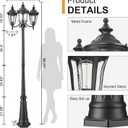 Lamp Post Lights 3-Head Outdoor Post Lamp with High Posts Outdoor Lighting, Waterproof Exterior Pillar Latern Outside Hardwired Street Light for Patio Garden Backyard Walkway Driveway, 85 inch