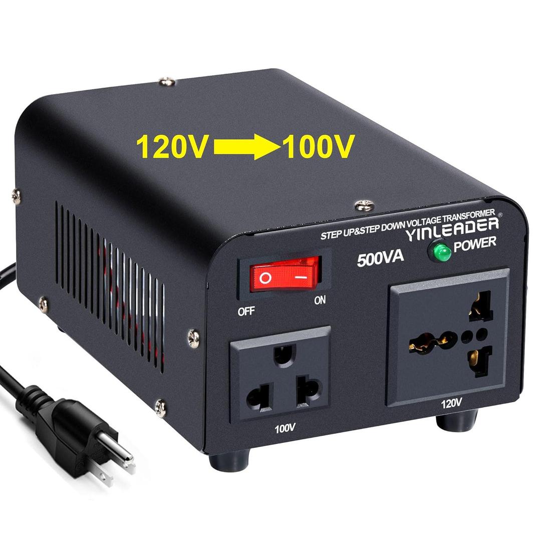 Yinleader 500W US to Japan Voltage Converter 120V to 100V Step Down Transformer for Japanese Appliances (Turntable/Player/Amplifier/yogurtia/Consoles/Synthesizers, etc.) in US