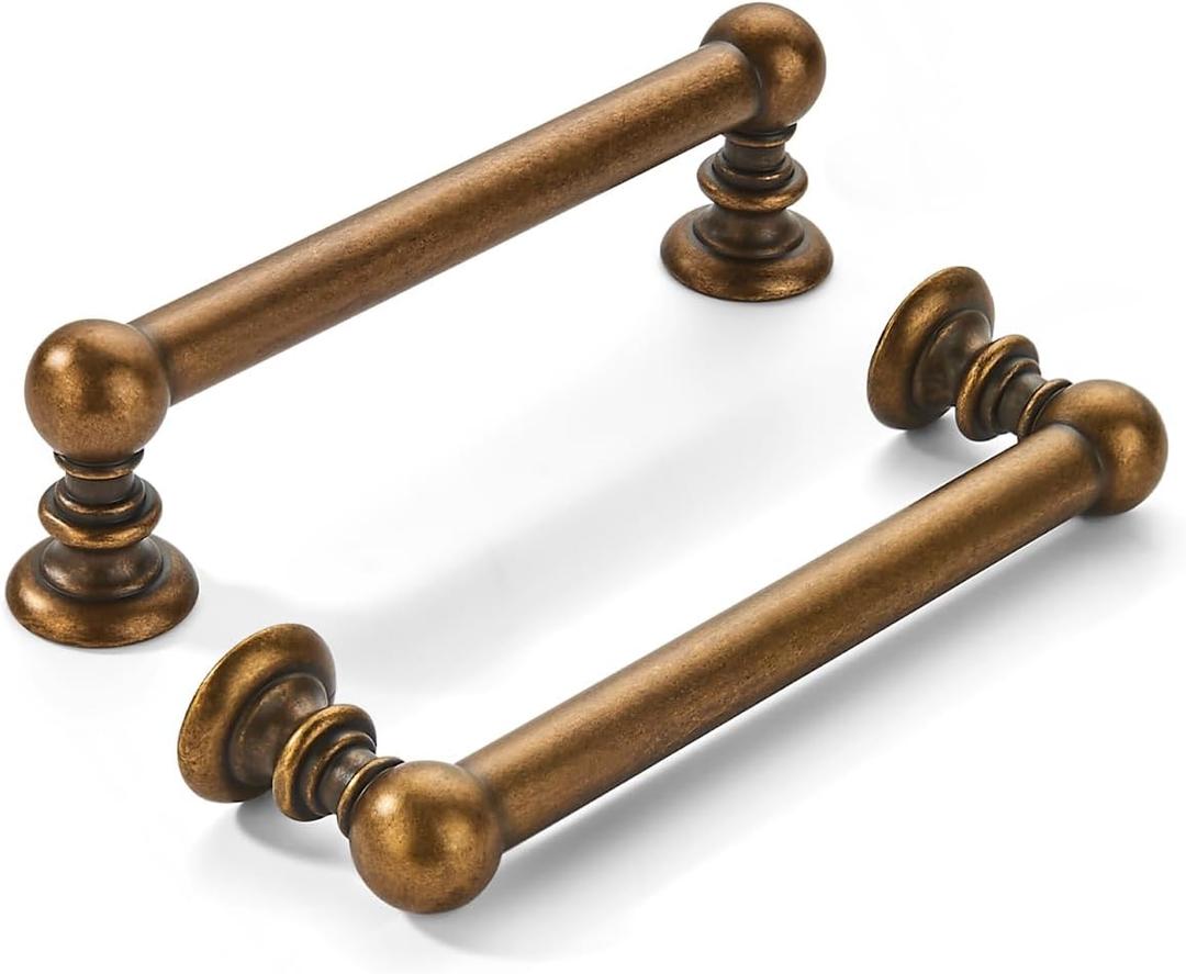 khtumeware 10 Pack 4 inch(102mm) Hole Center Antique Brass Cabinet Pulls Solid Heavy-Duty Kitchen Cabinet Hardware for Drawers Dressing Table Bathroom Handle