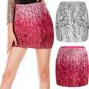 2 Pcs Women's Sequin Skirt, Sparkly Skirt Y2k Stretchy Bodycon Night Out Party Sparkly Mini Skirts for Costumes (L)