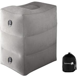 Sunany Inflatable Foot Rest Pillow for Travel, Kids/Adults Airplane Travel Pillow-Adjustable Height Cushions,for Kids to Sleep While Traveling,Suitable for Office, Home and Any Travell (1 Pack) (Grey)