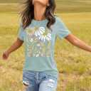 jusgai Women's Vintage Flowers Tshirts Floral Graphic Tees Wildflowers Shirts Summer Vacation Casual Short Sleeve Tops (XXL)