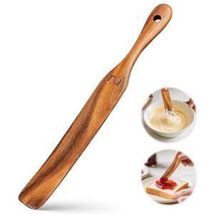 Skinny Spurtle for Sourdough Starter, Mixing, Reaching Bottom of Jar, Dough Whisk Teak Spurtles Kitchen Tools Wooden Kitchen Utensils for NonStick Cookware