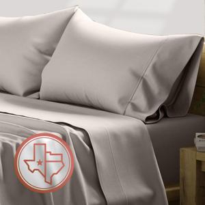 TEXAS LINEN CO. 100% Egyptian Cotton Sheets, 600 Thread Count 4 PC Queen Size Sheet Set, Soft, Cooling, High Thread Count Sateen, Extra Long Staple Luxury Bedding, 16 in Deep Pocket - Beige