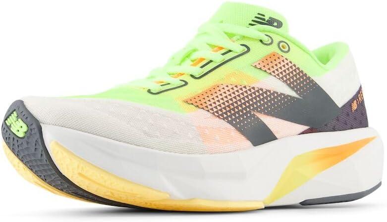 New Balance Men's FuelCell Rebel V4 Running Shoe (11, White/Bleached Lime Glo/Hot Mango)