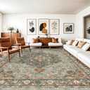 Washable Oriental Area Rug - 10x14 Rugs for Living Room Soft Carpet for Bedroom Waterproof Floral Distressed Indoor Stain Resistant Non-Shedding Floor Carpets (Green, 10X14)