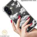 Compatible with iPhone 16 Plus Case Cute Clear for Women,Cool Transparent Silicone Phone Cases Cover - White Clouds Design