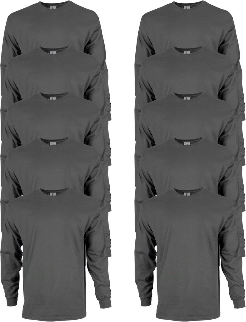 Gildan Adult Ultra Cotton Long Sleeve T-Shirt, Style G2400, Multipack (X-Large, Charcoal (10-pack)) XL