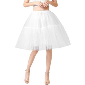 Tutu for Women Adults 5 Layered Puffy Tulle Skirt Elastic Waist Knee Length Petticoat for Womens Ladies White (One Size)
