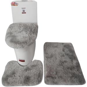 Thicken 3 Piece Bathroom Rug SetU-Shaped Contour Rug, Mat and Toilet Lid Cover,Water Absorbent Soft Microfiber Shaggy Bathroom Mat,for Tub, Shower, Bath Room,Machine Washable (Dark Gray)