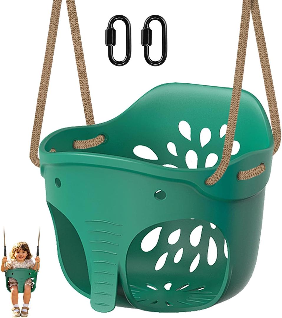 SELEWARE Green High Back Full Bucket Toddler Swing Seat w/Adjustable Rope