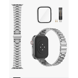 Solid Stainless Steel Band Compatible with Apple Watch 38mm 40mm 41mm 42mm 44mm 45mm, Bands with Screen Protector for iWatch Series 9/8/7/6/5/4/3/2/1/SE Women and Men