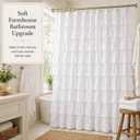White Ruffle Shower Curtain - Farmhouse Cloth Bathroom 72 x 72 Inches Texture Fashion, Double Layer Fabric, Soft Feel, not See Through.