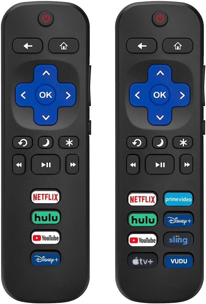 2 Pack Replacement Remote Control for Roku TV, Compatible for Hisense/TCL/Philips/Onn/Insignia Roku Smart TVs (Not for Stick and Box or Speaker)