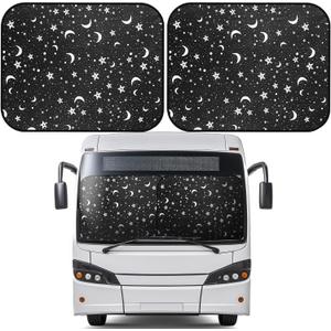 Moukeren 2 Pcs RV Windshield Sun Shade Foldable RV Window Covers for Car Accessories Reflective Windshield Cover UV Sun Heat Protector for RVs, Trucks, Motorhomes, Large Bus (Star Moon,41.5 x 50 Inch)