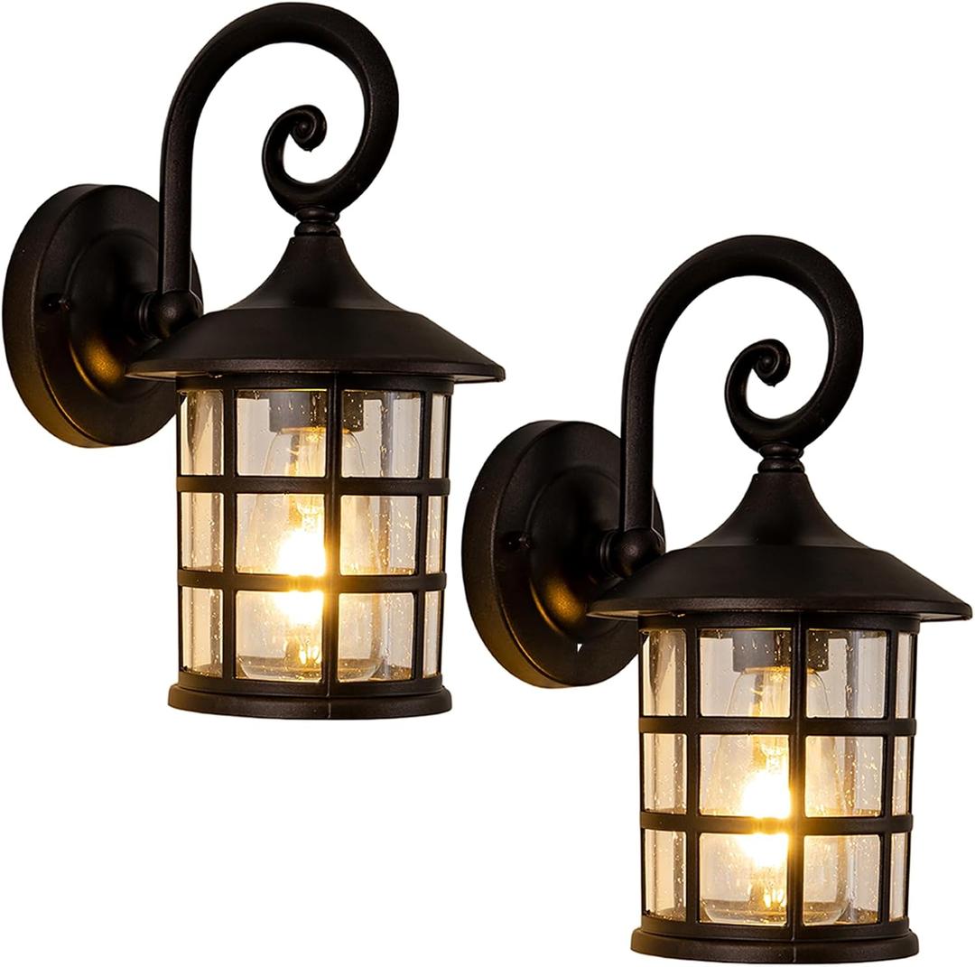 Outdoor Wall Mount Porch Lights 2 Packs, Vintage Black Waterproof Wall House Lights, 12.7" Exterior Lighting Fixtures for Garage, Front Door, House, Patio, 9.9"--2packs