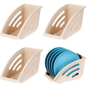4 Pcs Paper Plate Holder, 10 Inch Plastic Paper Plate Dispenser, Dinner Plate Organizer for Countertop, Reusable Plate Storage Rack for Kitchen Cabinet for Countertop Kitchen Under Cabinet