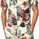 JOGAL Men's Flower Casual Button Down Short Sleeve Hawaiian Shirt Suits XX-Large White