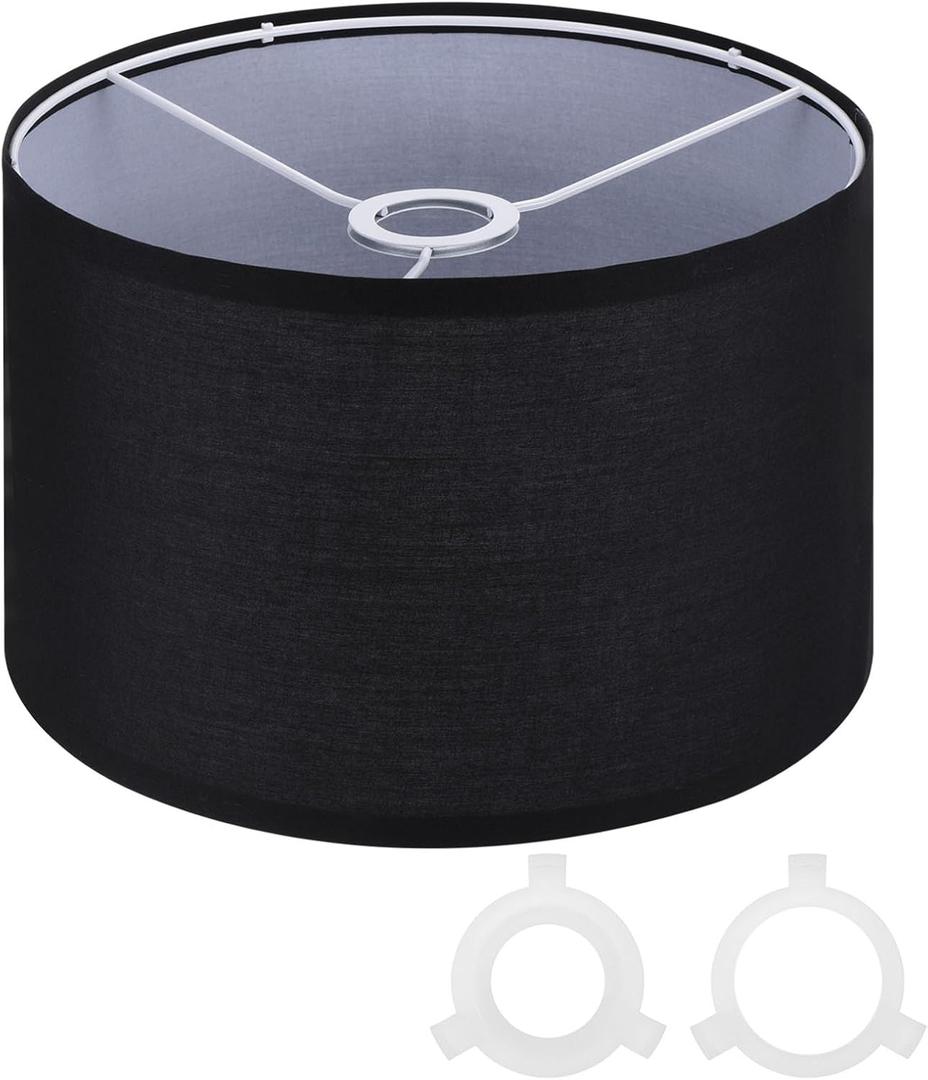 PATIKIL Drum Lamp Shades for Table Lamps 12"x12"x8" Linen Lampshade Easy Assembly Lamp Shade with E27 to E26/E14 Adapters for Floor Lamps Bedside Lamps Pendant Lights, Black (1.65" Spider)