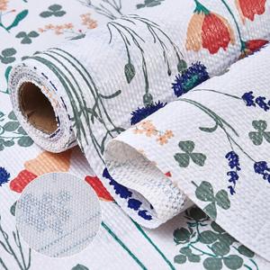 Floral Kitchen Cabinet Shelf Liner, Non-Adhesive Non-Slip Drawer Liner, Waterproof Oil-Proof Easy Clean PVC Cupboard Shelf Paper, Decorative Anti-Slip Cabinet Liner for Pantry Dresser 12INx20FT