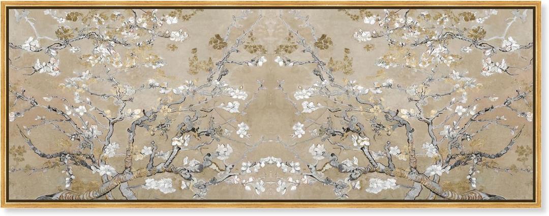 Oliver Gal Van Gogh in Gold Floater Blossoms Inspiration Twin Canvas Print Wall Art for Living Room, Bedroom, and Bathroom, 54" x 20", Gold Floater Frame
