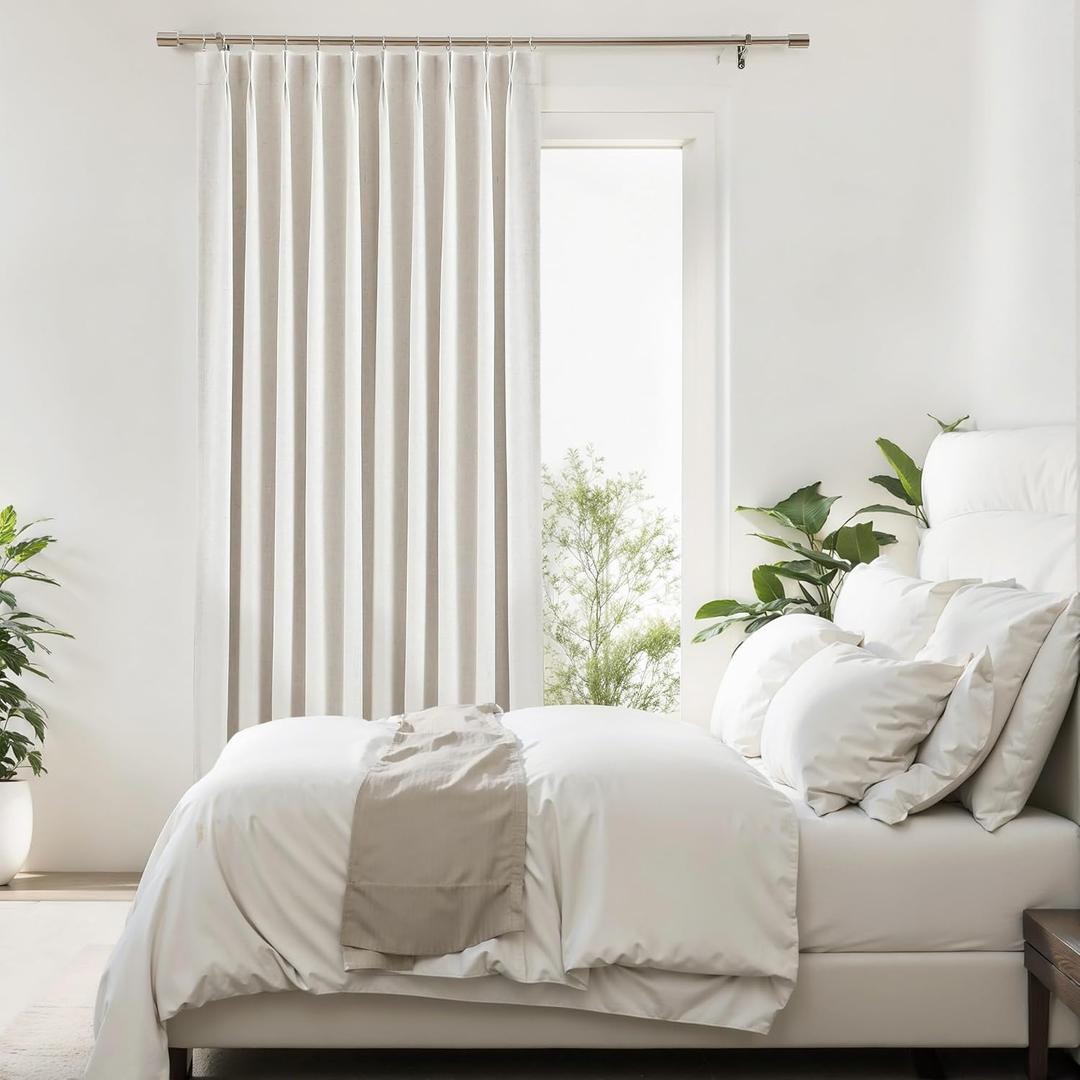 Pinch Pleated Blackout Curtain Panels with Full Blackout Liner Linen Blend Thermal Insulated Window Treatment Sets with Back Tab for Living Room Bedroom Drape with 12 Hooks, 60"x90"x1, Natural