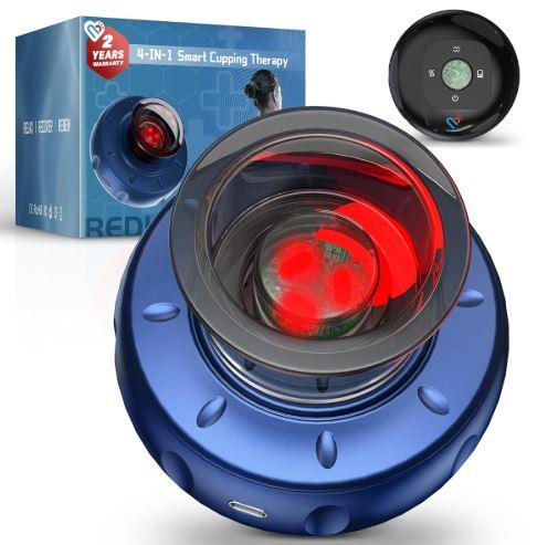 RedLook Smart Cupping Therapy Massager,Electric Cupping Set-4 in 1 Gua Sha Massage Tool with 12 Levels Temperature & Suction,Red Light Therapy for Pain Relief,Muscle Soreness,Improves Blood Circulation-Blue