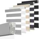 Persilux No Drill No Tool Custom Size Zebra Blind Dual Layer Privacy for Day and Night Window Blinds Light Filtering Cordless Windows Shades for Windows,Easy to Install Thermal Insulated,Light Grey