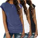Zeagoo Womens 3 Pack Crewneck Cap Sleeve Tank Tops Casual Basic T Shirts Loose Fit Tee Summer Tops 2025 (Medium)