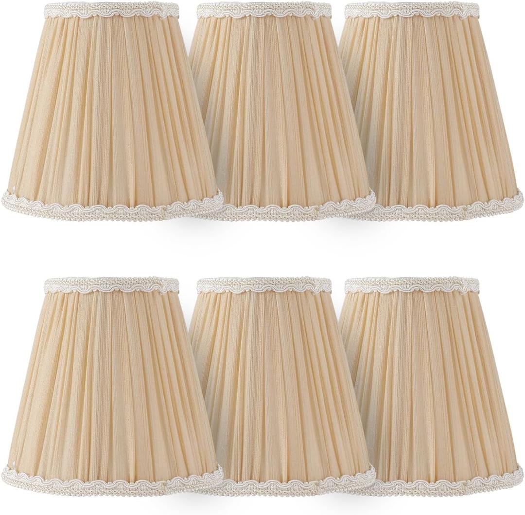 Lampshades Chandelier Lamp Shades Small Pleated Empire Clip-on Fitter Lampshade 6"x3 3/4"xH5 3/5" Gold Linen Small Lamp Shade Set of 6