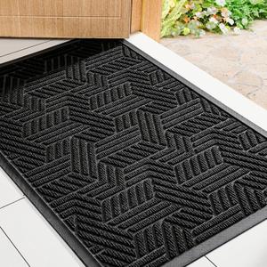 Mibao Front Door Mat Outside Entrance, Durable Outdoor Indoor Mat, Low Profile Heavy Duty Doormat, Non-Slip, Traps Dirt and Moisture, Easy Clean Patio Porch Entryway Mat, 29.5" x 17", Black