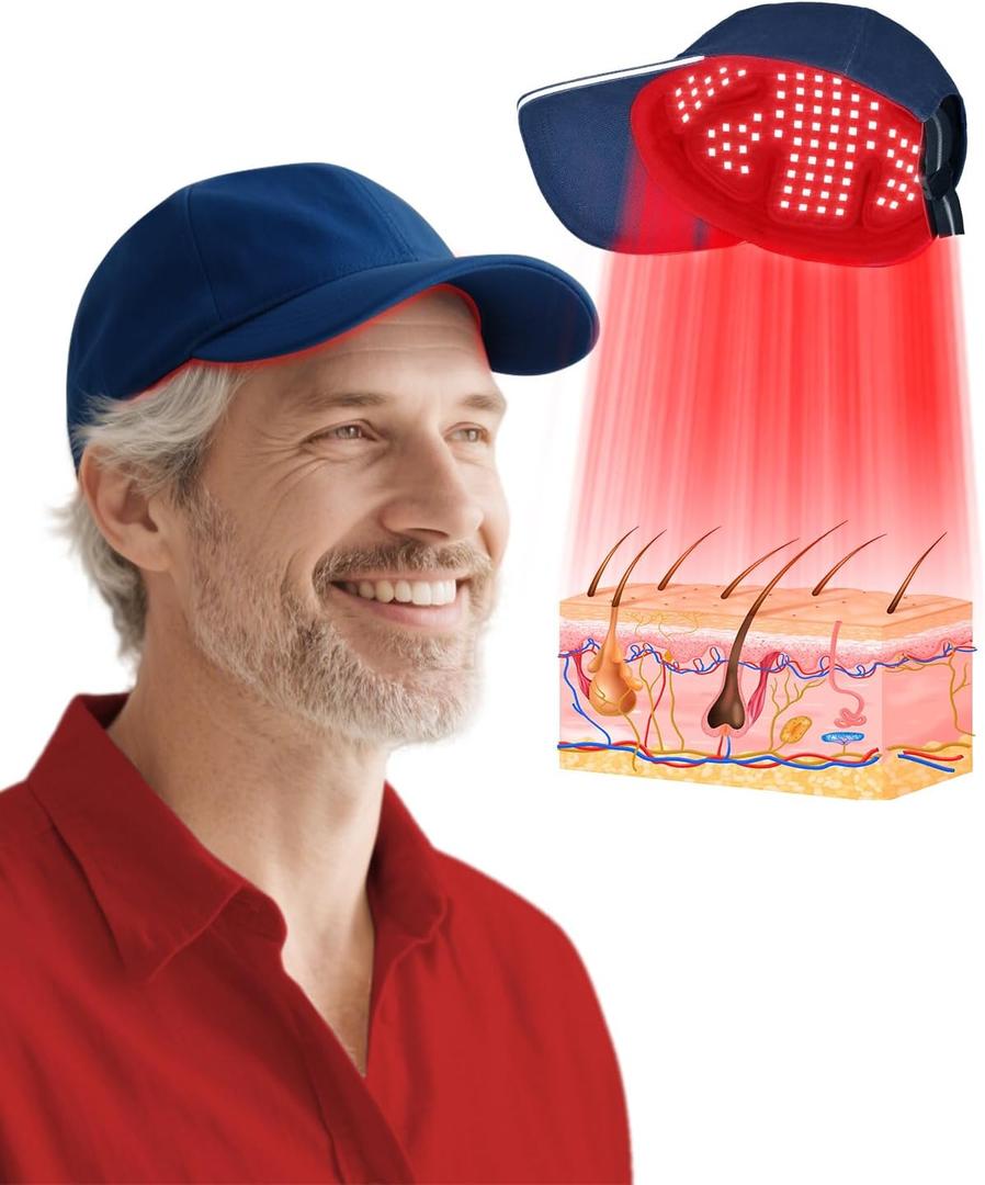 Light Therapy Hat, Red Light Cap for Head with Timer & Controller, Red Light 630nm Infrared Light 850nm 940nm Infrared Therapy Cap (Blue)