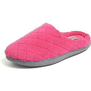 Dearfoams Women's Memory Foam Indoor House Slippers Leslie Terry Clog House Shoes with Wide Widths, Size 9-10
