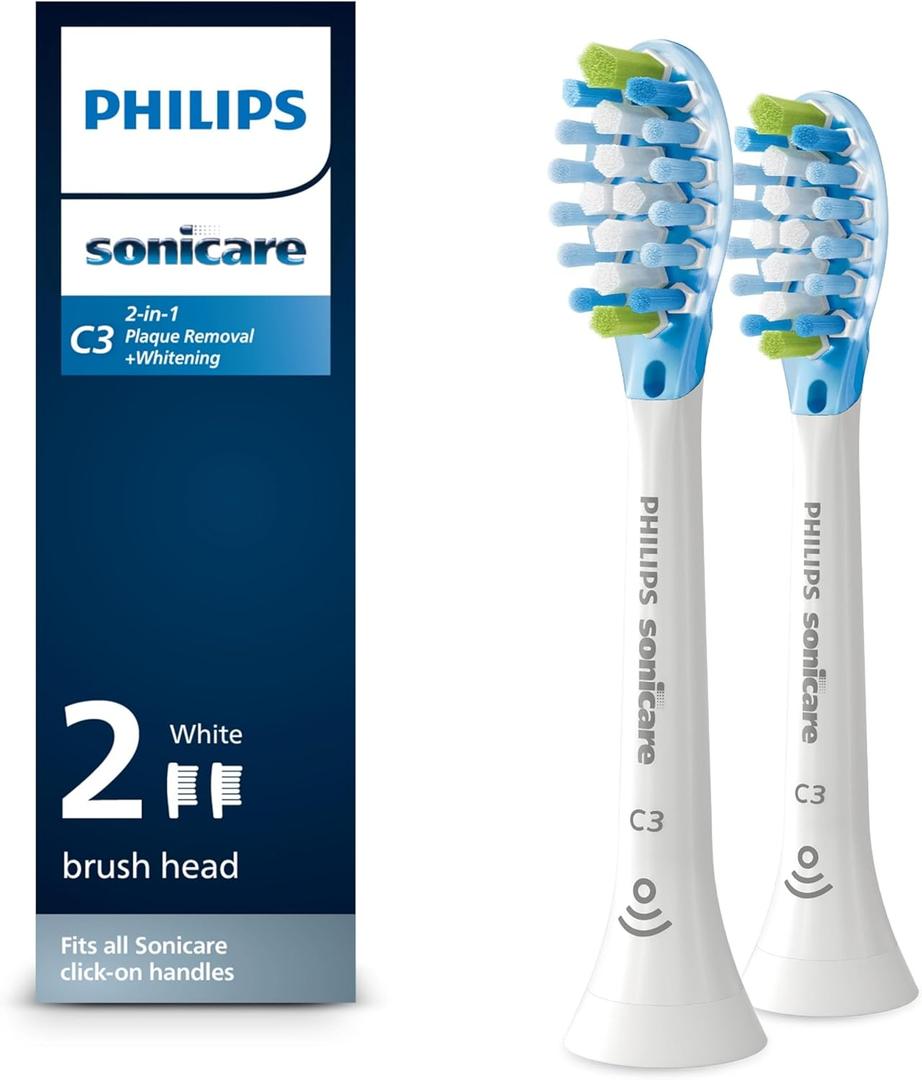 Philips Sonicare Genuine C3 Premium Plaque Control Toothbrush Heads, One Year Supply, 2 Brush Heads, Black, HX9044/95 (2 Count (Pack of 1), White)